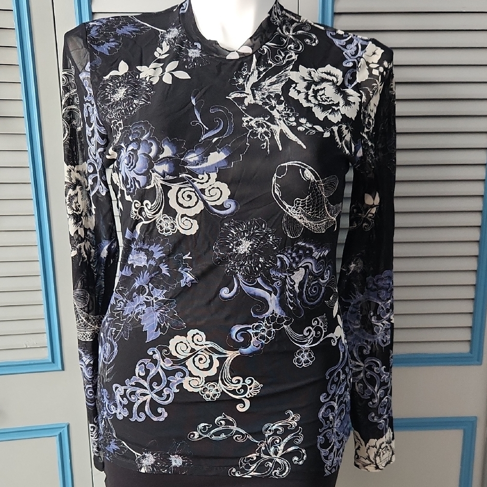 Johnny Was Jade Sheer Floral Print Top
